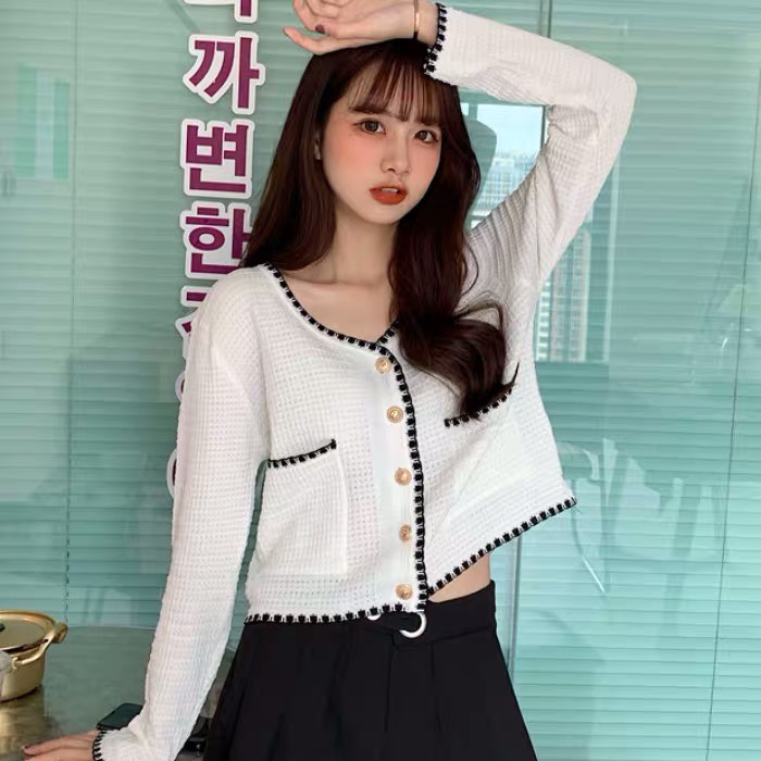 Kardigan polos fashion wanita sweater knit atasan wanita lengan panjang korea style