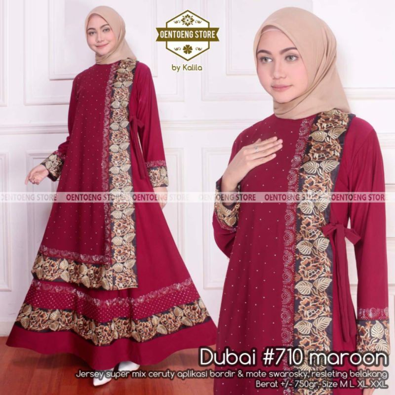 DUBAI 710 BY OENTOENG STORE / GAMIS ABAYA BAHAN JERSEY MIX CERUTY WARNA MERAH MAROON