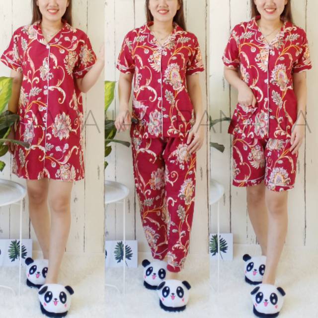 PIYAMA DEWASA BUNGA BATIK (DST) LD 106CM / BAHAN KATUN JEPANG /