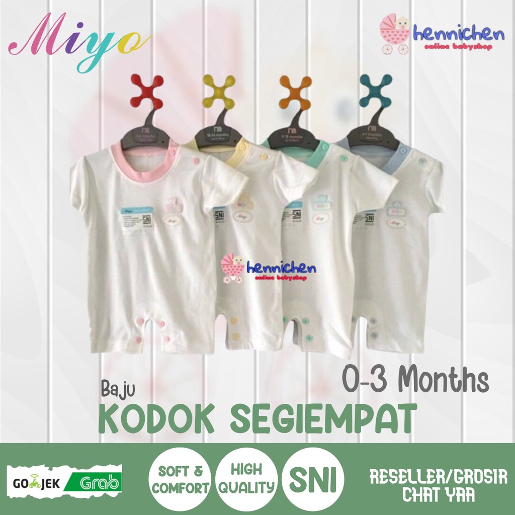 MIYO by libby Baju Kodok Segiempat / Romper Bayi/Baby PUTIH Newborn (0-3M) SNI