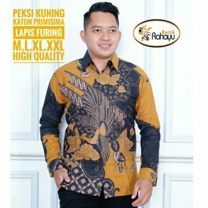 Batik Pria Lengan Panjang Rahayu Peksi Kuning Lapis Full Furing