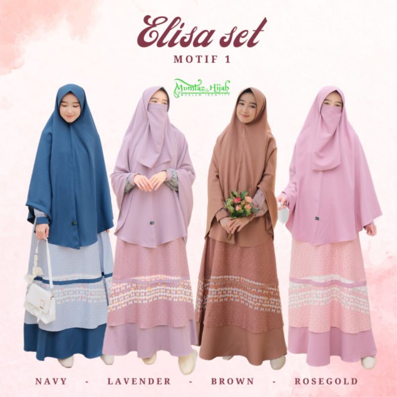 Gamis Wanita Set Syar'i/Gamis Syar'i motif/Elisa set
