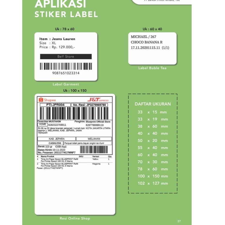 

{D-ADT} {♥} 55x40 (1 PACK) Kertas Thermal Sticker Barcode Stiker Label Termal BLUEPRINT Paper Roll ≈ 58MM {langsung kirim}