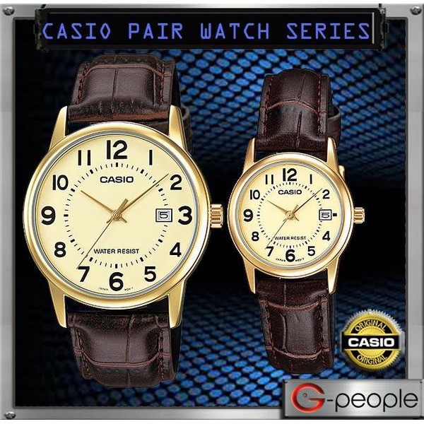 Best Seller Jam Tangan Couple Casio Couple Original Tali Kulit V002Gl-9 Casio Date