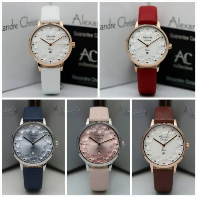 Jam Tangan Wanita Alexandre Christie 2794 AC 2794 Pink Peach Leather Strap Original Garansi Resmi