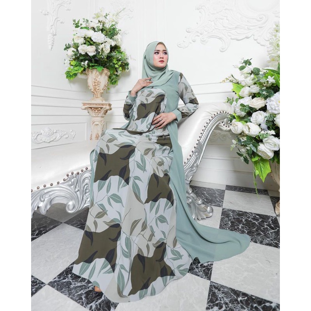 Olivia Mj Casandra Dress Premium Roseprint Gamis Wanita