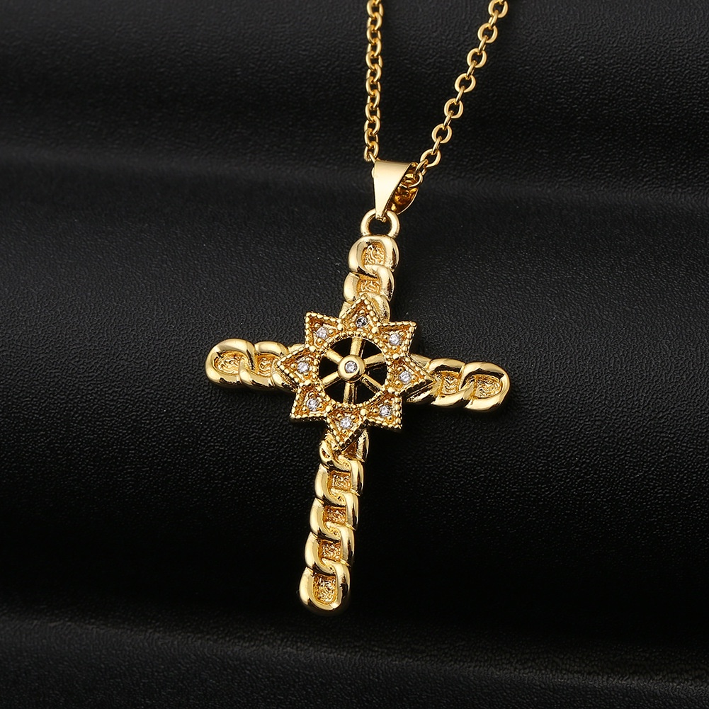 Ornamen tembaga mikro bertatahkan zircon enam bintang bingkai liontin Christian kalung untuk wanita