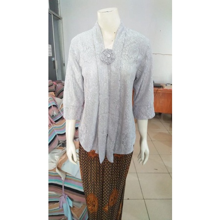 (BrM92/100/110) Kebaya floy BRUKAT glitter 7/8 MANSET std-besar KeroncongBusana-Silver