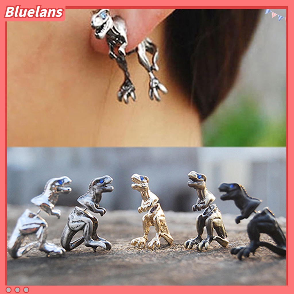 Anting Stud Bentuk Hewan Dinosaurus 3D Bahan Alloy Gaya Punk Untuk Pesta