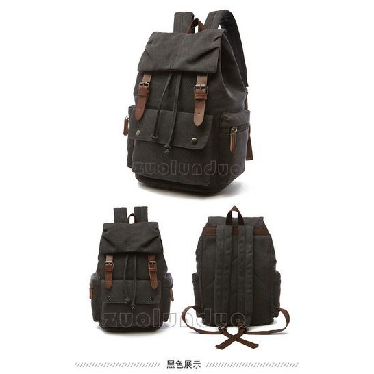 Tas Ransel Serut Kanvas Backpack Laptop Kuliah Tas Punggung Kanvas Pria Wanita 9085