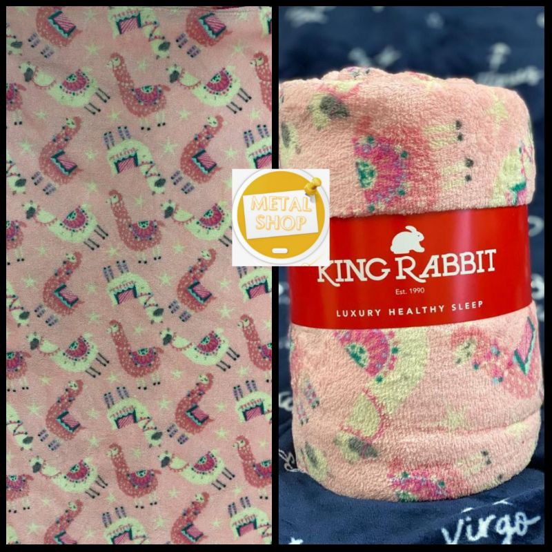 King Rabbit Thermal Blanket Selimut Fleece Motif Alpaka Pink
