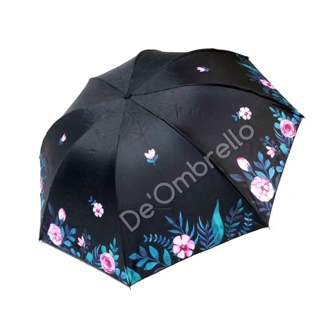 (521)Payung Fancy Motif Bunga Rose Dalam Hitam Anti UV/PREMIUM UMBRELLA