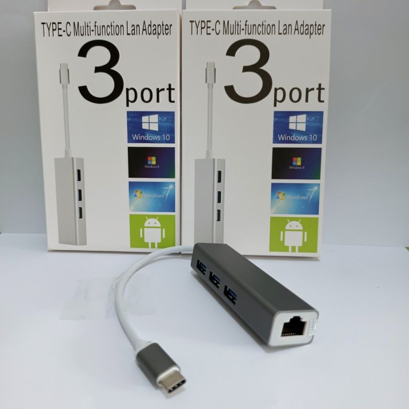 Converter USB Type-C To LAN with HUB 3Port USB 3.0 10/100