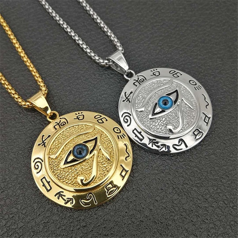 Ancient Egypt Horus Eye Amulet Gold Stainless Steel Pendant Necklace Jewelry