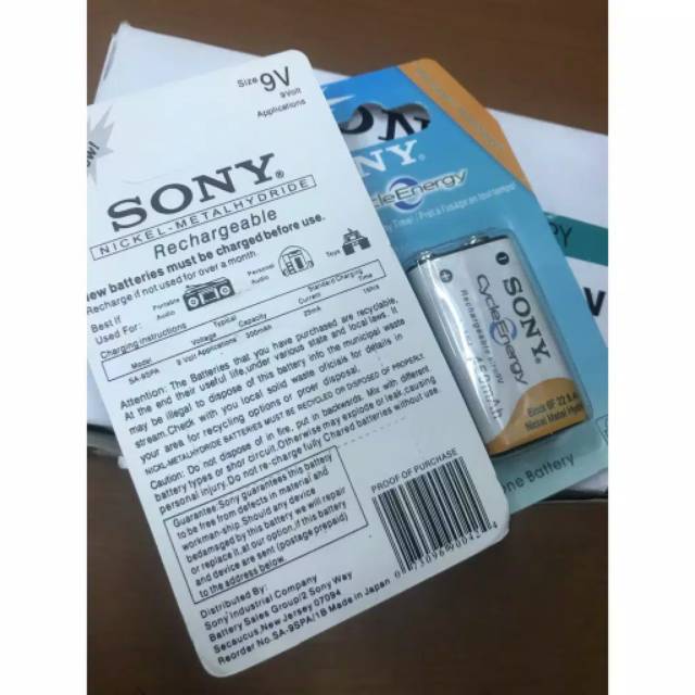 BATERAI SONY CHARGERECHARGEABLE 9V 450 MAH