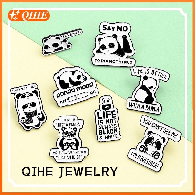 Bros Pin Enamel Bentuk Kartun Panda 8 Gaya Untuk Hadiah