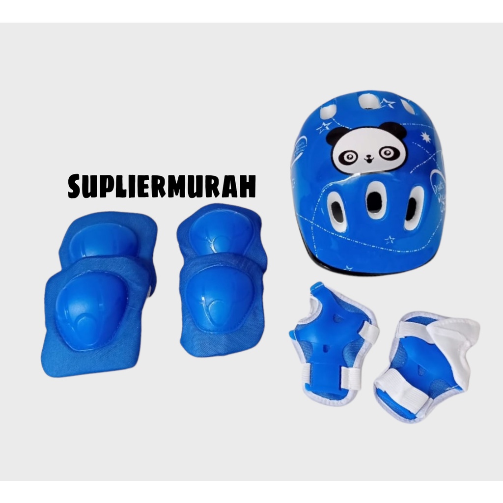 paket helm dan deker sepatu roda anak / inline skater basic protector / helm sepeda