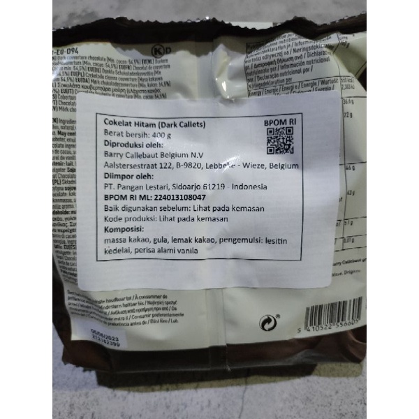 CALLEBAUT 811 DARK CHOCOLATE 54.5 % - 400 GR