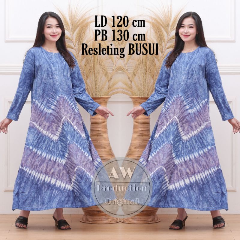 LONG-W DRESS JUMBO ABSTRAK KEKINIAN LENGAN PANJANG BUSUI DEPAN RESLETING DASTER KAOS BATIK TERBARU