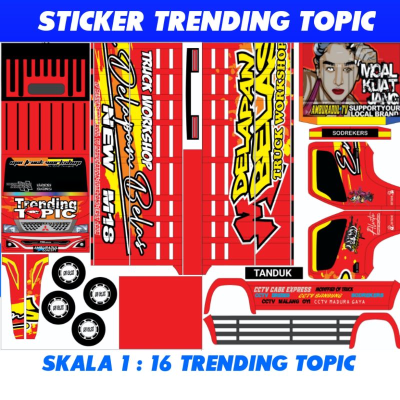 Pola Stiker Miniatur Truk Trending Topic Skala 1:16