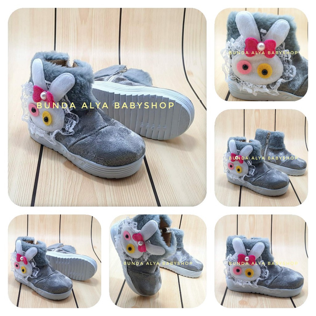 Sepatu Anak Perempuan 1 2 3 4 Tahun ABU - Sepatu Anak Cewek Boots 1 - 4 Tahun Bulu Size 22 - 30 Alas Karet Anti Licin