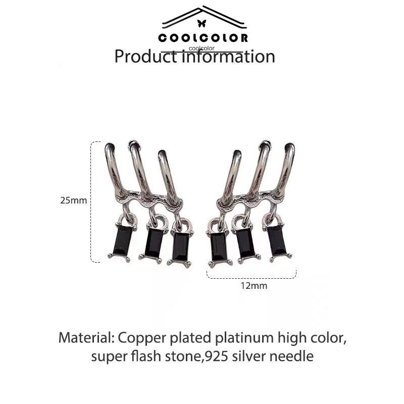 COD  Anting Pejantan Zirkon Gelap Wanita Manis Keren Gaya Niche Design Personality Earrings- cl