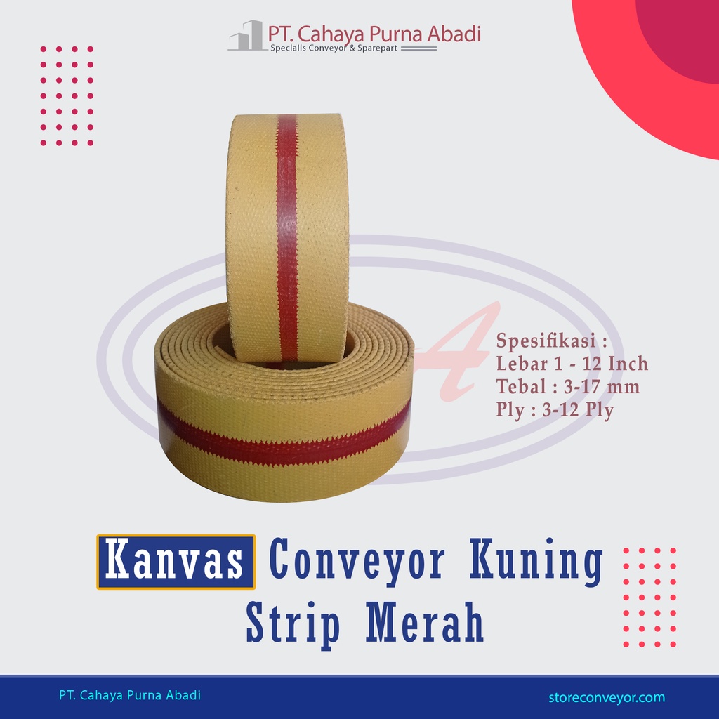 Kanvas Conveyor Kuning 10 Inch x 10 Ply - Strip Merah