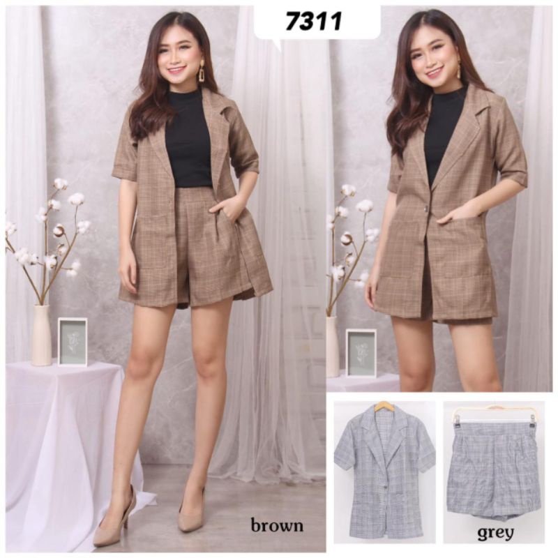 Stelan blazer wanita cp kotak flanel katun impor As7311