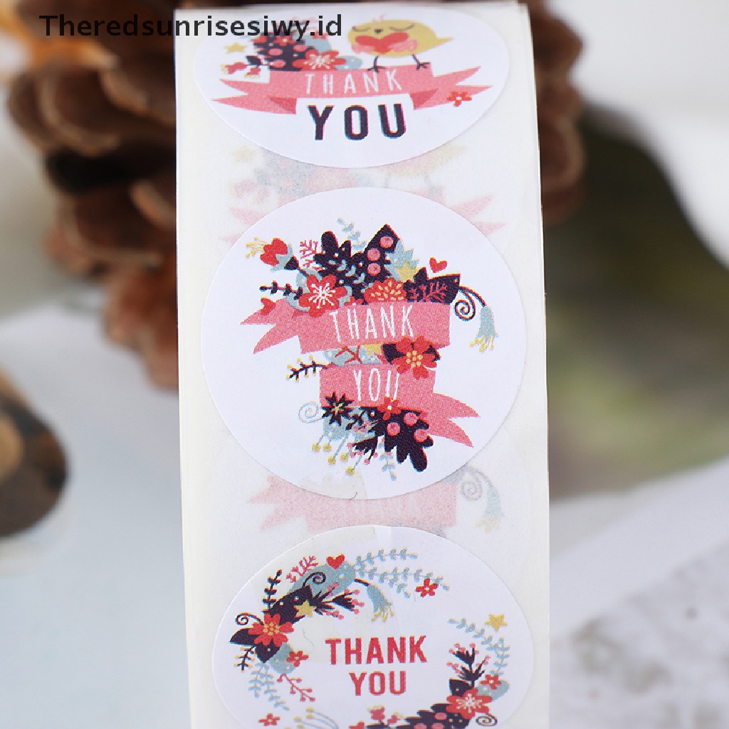 500pcs / Roll Stiker Label Segel Desain Bunga Thank You Untuk Scrapbooking