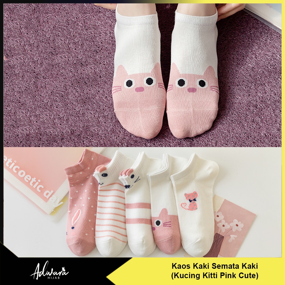 Kaos Kaki Wanita Pendek Semata Kaki Motif Kucing Kitti Pink (Sudah Dikemas Plastik OPP)