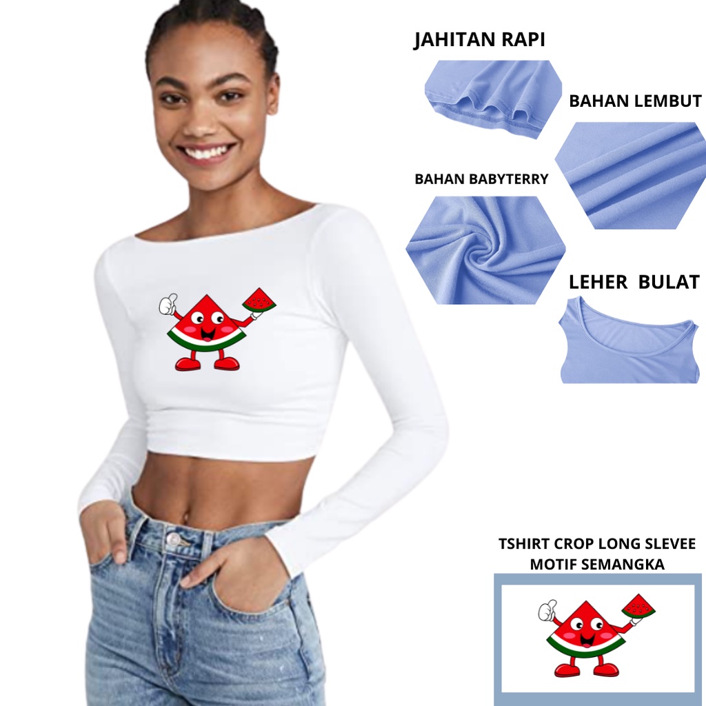 Choice Ali - Crop Lengan Panjang Kaos Oblong Crop Tee Semangka