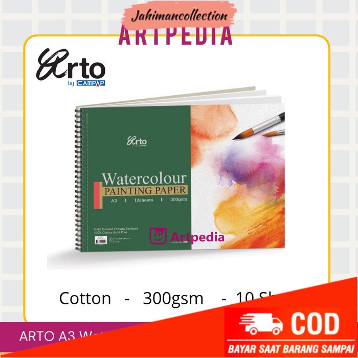 

✨ BISA COD ✨ ARTO A3 Watercolour Book 300GSM isi 12 Sheets - Cotton Cold Pressed