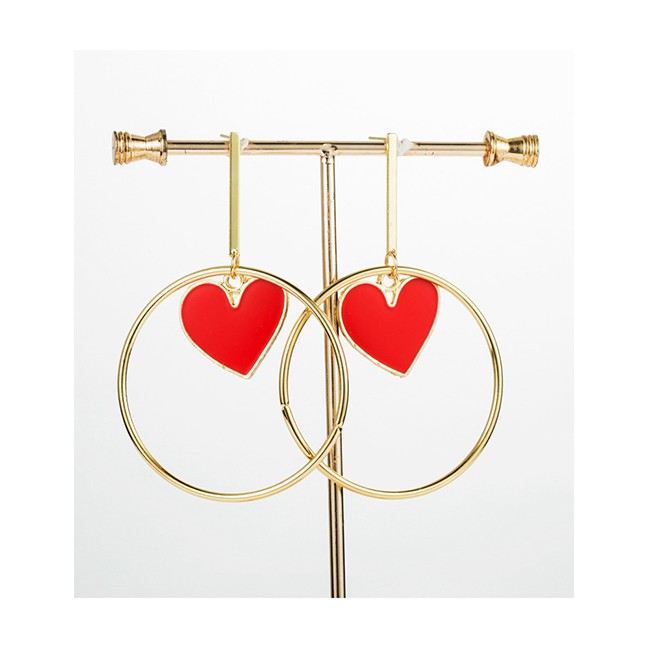 LRC Anting Tusuk Fashion Red Gold-plated Love Big Circle Earrings D44783