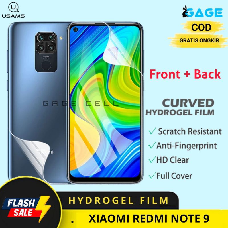 USAMS Hydrogel Film AntigorXiaomiemeen Protector Depan Belakang Xiaomi Redmi Note 9 Full Layar