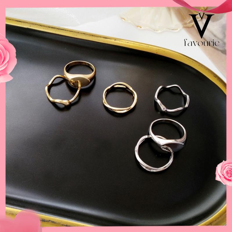 [COD]3 PCS Sederhana Tidak Teratur Cincin Wanita Desain Geometris Street Shooting Fashion Rings-FA