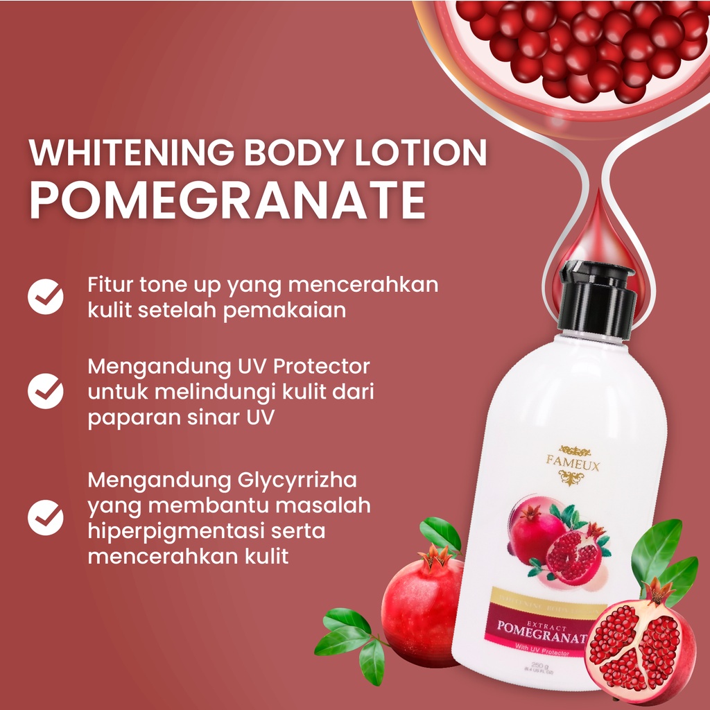 FAMEUX Whitening Body Lotion - Body Cream - Lotion Goat Milk Pomegranate Pink White 250gr