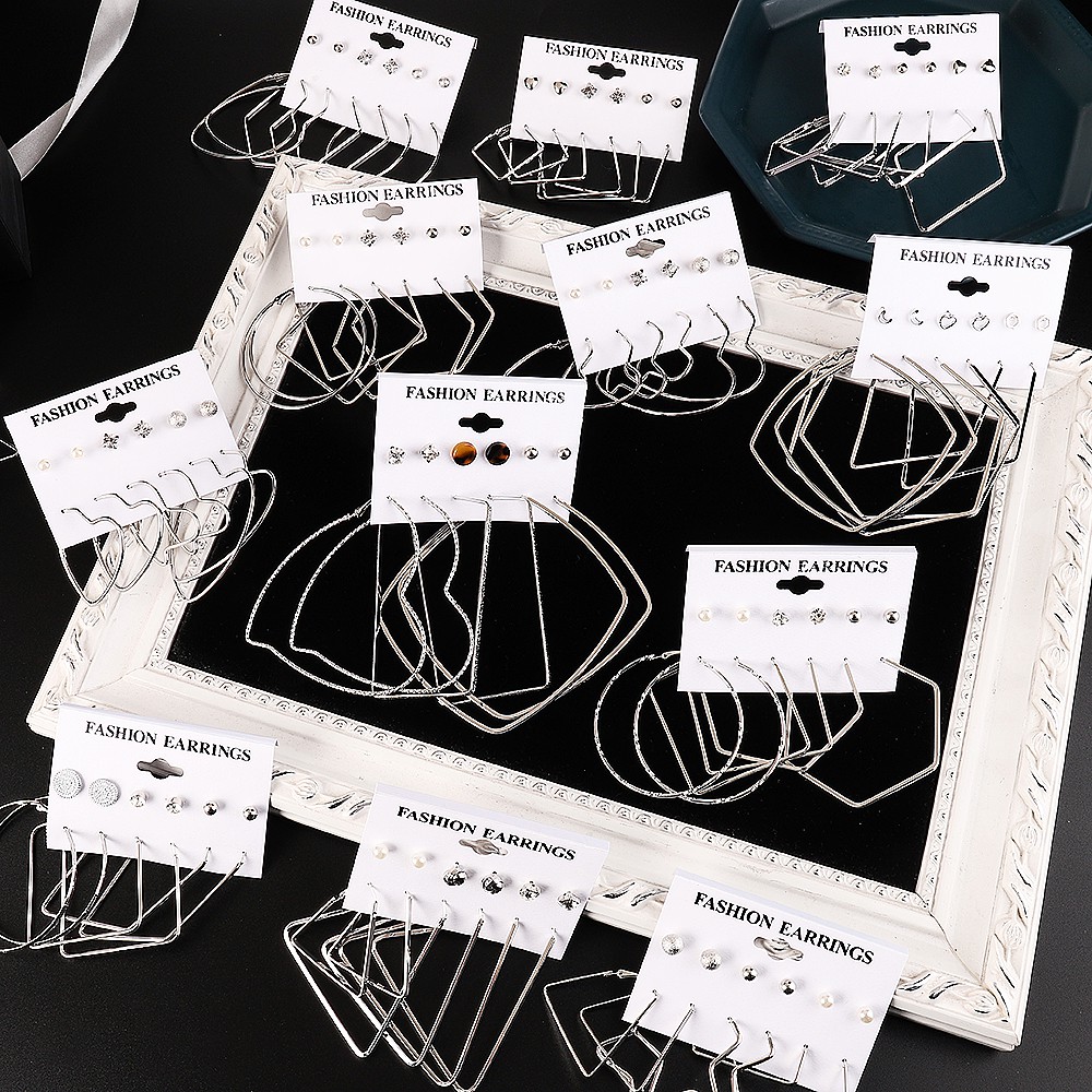 Pengiriman Lokal 12 pcs / Set Anting Hoop Earring 18 Gaya Geometris Cotton Tassel Anting