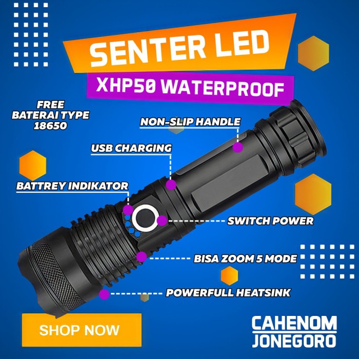 Senter LED Super Terang XHP50 WATERPROOF