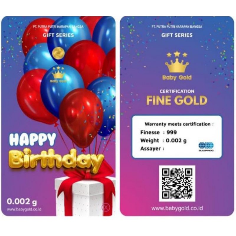 BABY GOLD HAPPY BIRTDAY ULANG TAHUN  0.002 GRAM EMAS MINI LOGAM MULIA GIFT SERIES