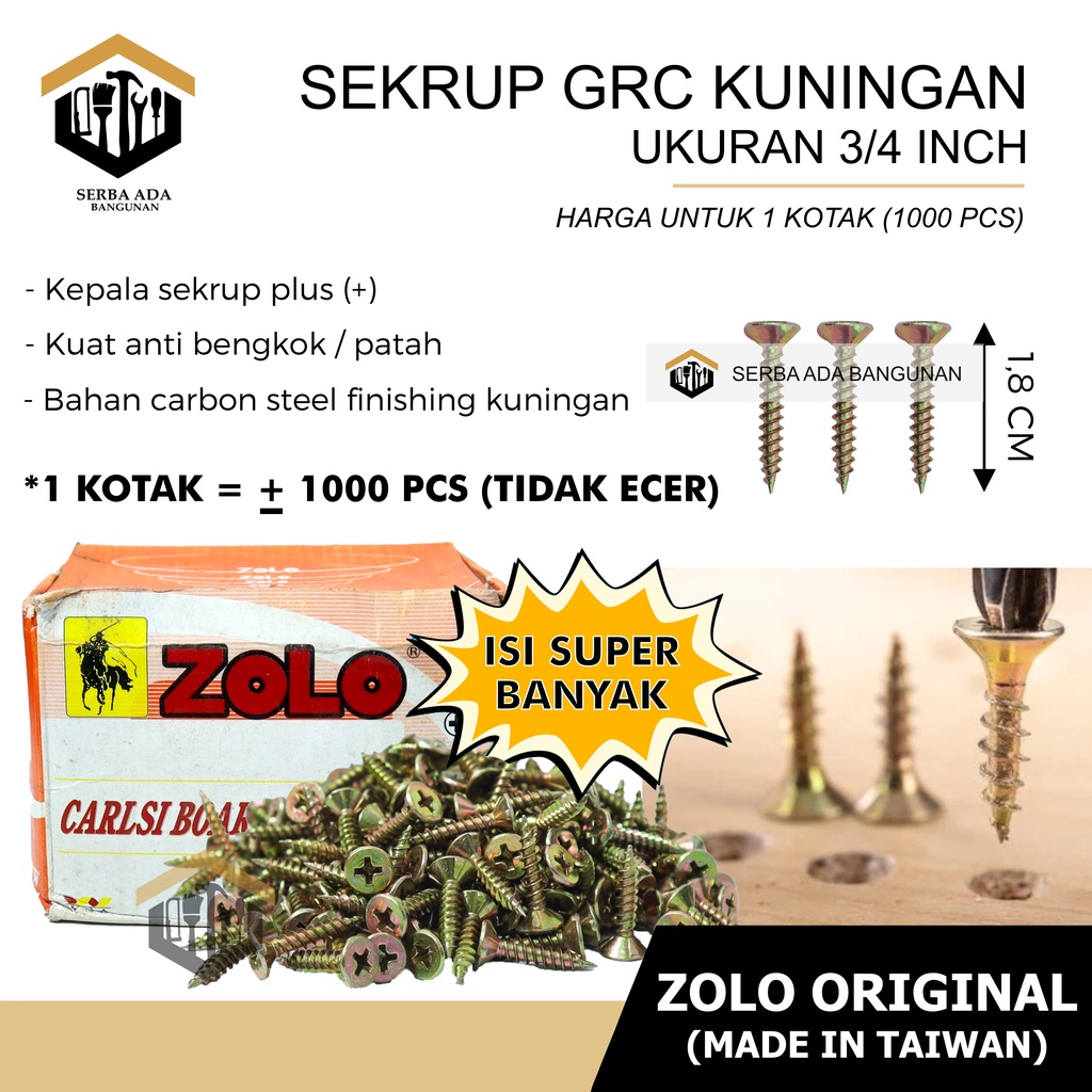 Obral Cuci Gudang Murah Skrup sekrup grc kuning 1 inch / 2.5 cm GRC / Carlsi board screw zolo