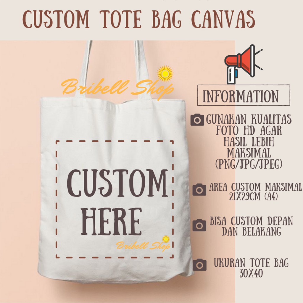 Custom Tote Bag Kanvas Bergambar Sablon Fullcolour 30x40 Bisa Satuan