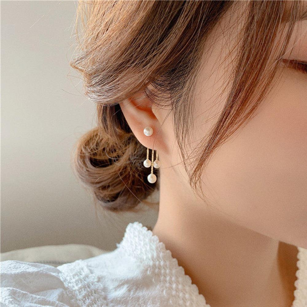 Needway Anting Stud Wanita Shinny Rumbai Depan Dan Belakang Kristal Women Jewelry