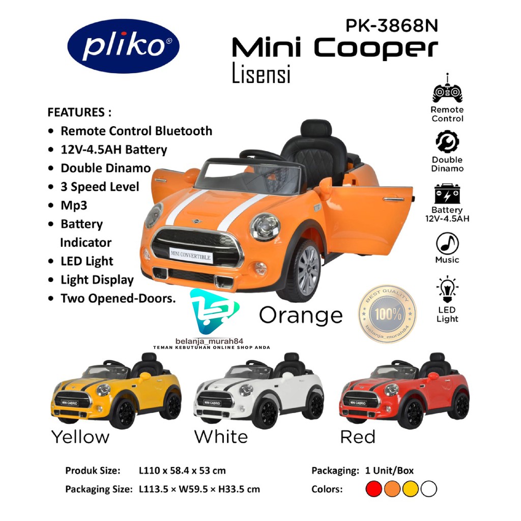 Mobil Aki Pliko Mini Cooper (Lisensi) PK-3868N (Kargo)
