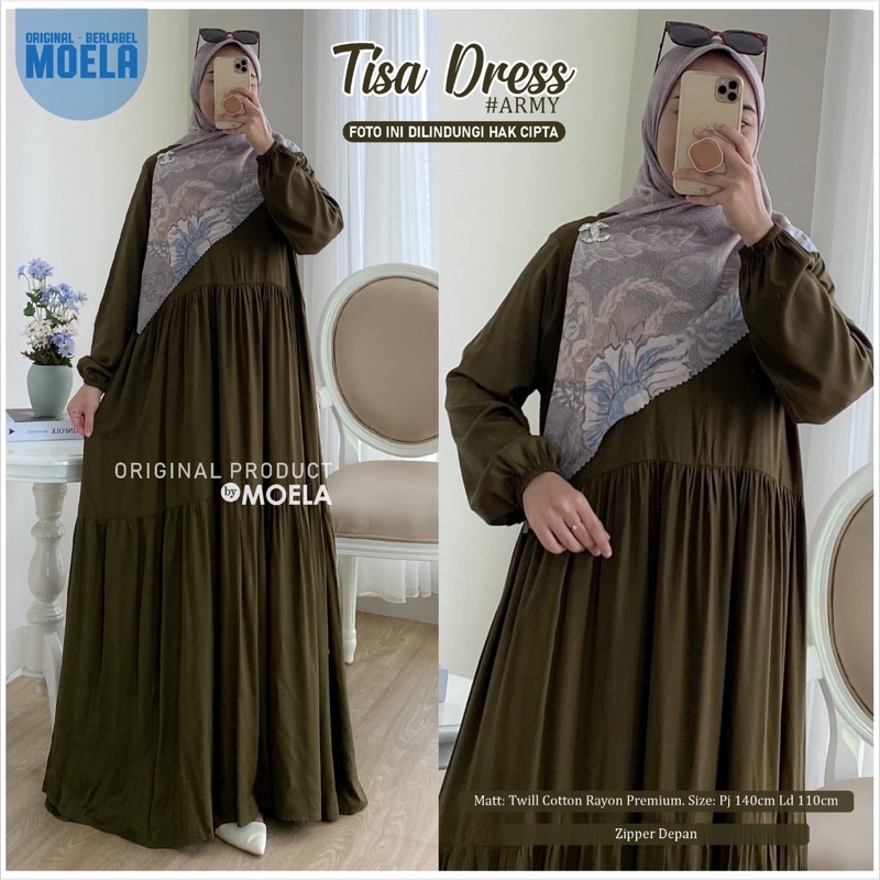 Gamis dress rayon polos Amora/Anse/Celin/Baisa/Biumi/Molin/Ciaji/Jihas/Flate/Tosti/Milly/Tisa/Siuti/Chesa/Fimel/Yapi/Lilci/Balo/Polse/Rensi/Silom/Neta/Rome by Moela berlabel-Tisa army