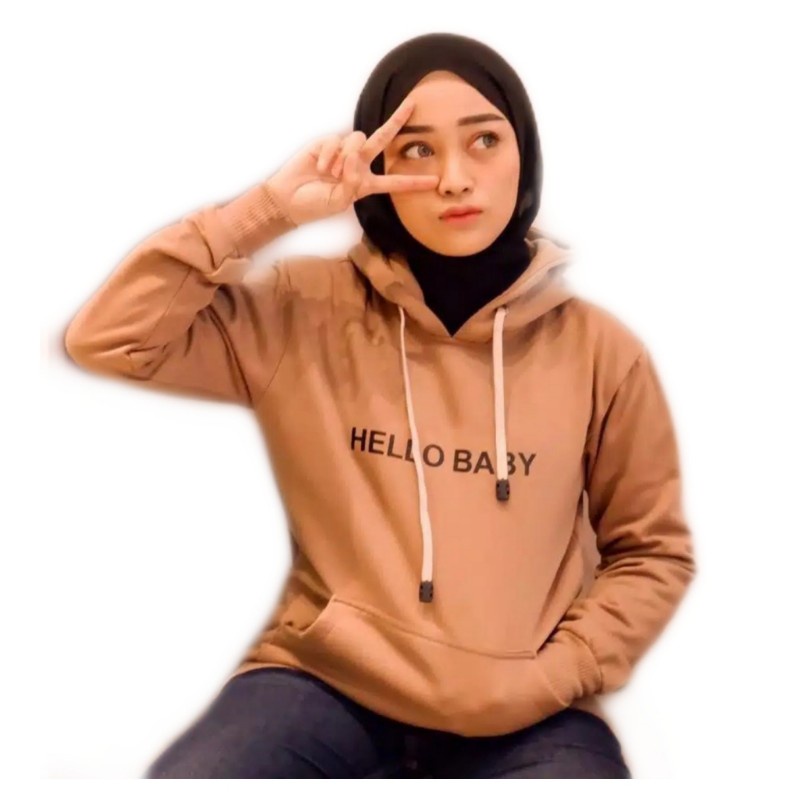 (BISA COD) SWEATER HOODIE WANITA OH YES FIT L | FASHION WANITA | KOREAN STYLE M-L-XL-Hello Baby Mocca