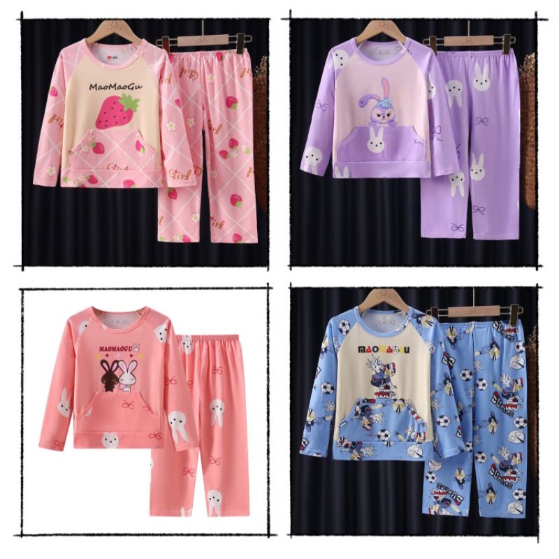 New Motif Baju tidur anak import kualitas premium umur 3 sd 12 tahun (baju ada kantong )Setelan Piya