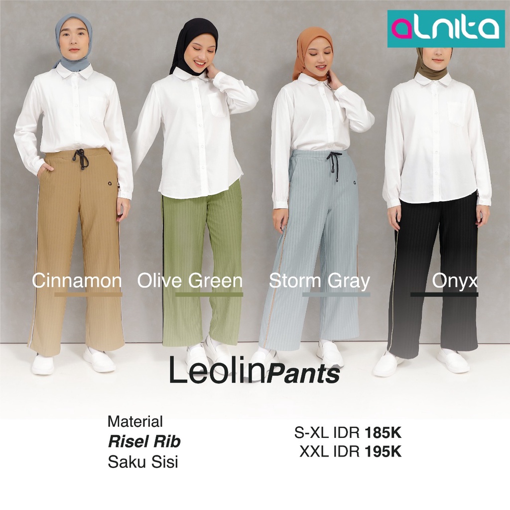 Alnita Pants Leolin Celana Wanita Bahan Risel Rib Kulot Muslimah Modern