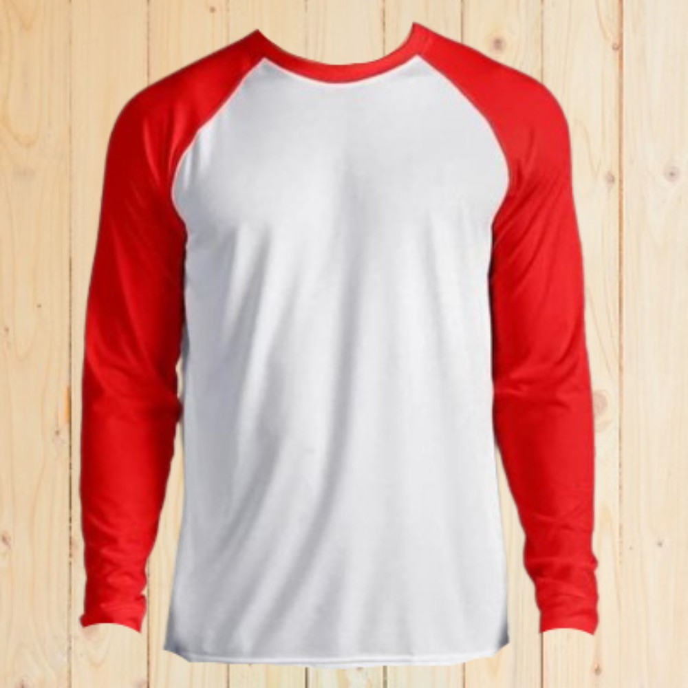 Baju Raglan Polos Putih (merah) Pria/Wanita Lengan Panjang