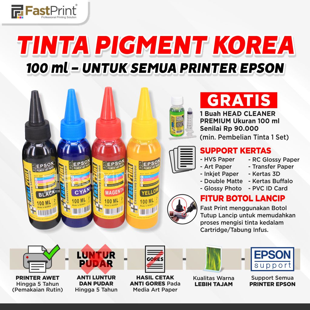 Tinta Pigment Durabrite Art Paper Korea 100ML Printer Epson 1Set 4Warna