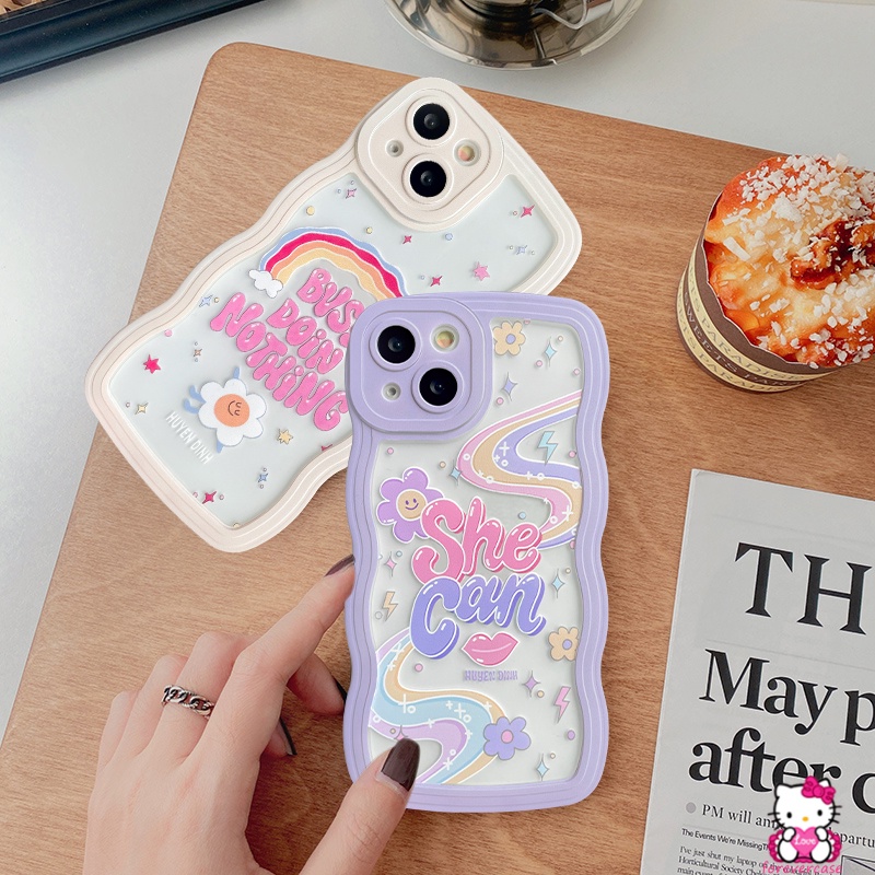 Case.tify Huruf Inggris Case Realme C53 C35 C21Y C25Y C25s C25 C11 2021 C20 C12 C15 C20A C3 5i 6i C20A C11 5 5s C1 Pelangi Warna-Warni Lembut TPU Wavy Edge Back Cover